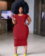 Plus Size Solid Color Casual Holes Midi Dress WAF-7218
