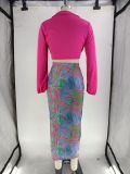 Fashion Tie Up Tops And Colorful Print Skirt 2 Piece Set SFY-2303