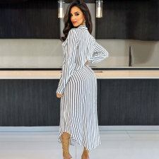 Long Sleeve Striped Printed Loose Casual Long Dress SFY-2301