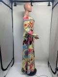 Fashion V Neck Long Sleeve Print Dress GDNY-2212