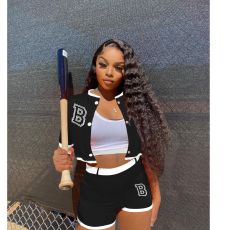 Plus Size Fashion Sports Short Sleeve Baseball Coat Shorts Suit SHA-80006