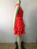 V-neck Sleeveless Ruffle Dress With Belt MIL-L440