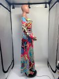 Fashion V Neck Long Sleeve Print Dress GDNY-2212