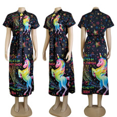 Short Sleeve Print Big Swing Maxi Dress CY-6089