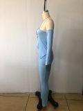 Long Sleeve Diagonal Shoulder Cardigan Top Pants Two Piece Set MIL-L433