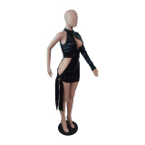 Sling Shoulder Long Sleeve Split Mini Dress BS-1338