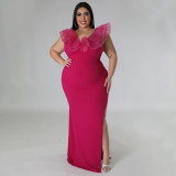 Plus Size Solid Color Slim Split Even Dress NNWF-7801