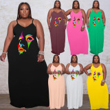 Plus Size Print Loose Sling Maxi Dress WAF-7208270