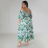 Plus Size Casual Print Tie Up Maxi Dress NNWF-7802