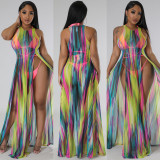 Tie-dye Print Big Split Beach Cover Up Dress TE-4607