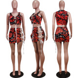 Fashion Sexy Printed Tie Up Vest Skirt Two Piece Set WY-86778