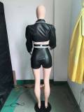 Fashion PU Leather Long Sleeve Shorts Suit LP-33242