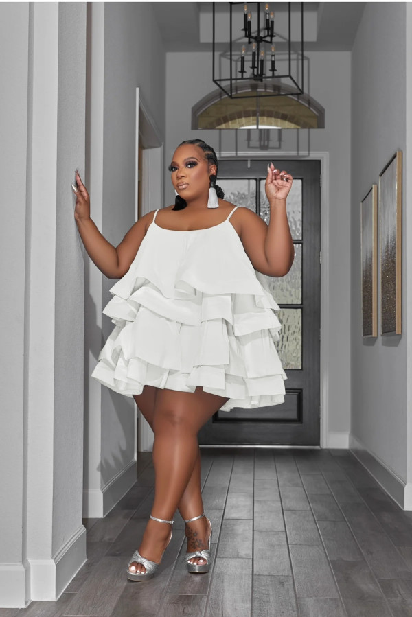 Plus Size Solid Ruffle Mini Cake Dress XHSY-19553