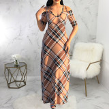 Sexy Fashion Plaid Print Long Dress SMR-11550