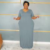Plus Size Solid Color Loose Maxi Dress BMF-0302