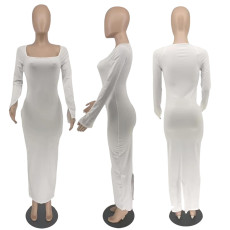 White Long Sleeve Maxi Dress WMEF-20666