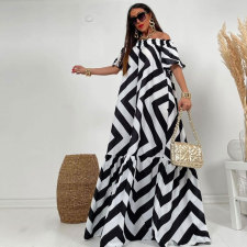 Plus Size One Shoulder Print Big Swing Maxi Dress NY-10417