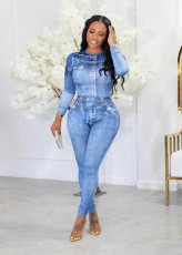 Fashion Denim Long Sleeve Slim Two Piece Pants Set APLF-89028