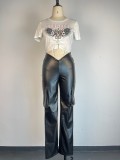 Tight Low Waist PU Leather Pants GWDS-230389