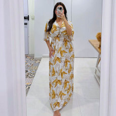 Fashion Short Sleeve Print Maxi Dress FSXF-F502