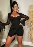 Mesh Patchwork Flare Sleeve Romper NM-8805