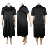 Plus Size Solid Color Shirt Neck Midi Dress TE-4613