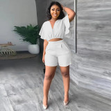 Ruffles Short Sleeve Tops And Shorts Two Piece Set NLAF-60126