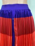 Fashion Contrast Color Pleated Long Skirt LSL-6509