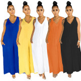 Plus Size Solid Color Sleeveless Loose Jumpsuit BDF-7037