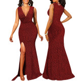 Sexy Fashion Sleeveless Split V-Neck Maxi Dress SMR-11581_1