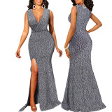 Sexy Fashion Sleeveless Split V-Neck Maxi Dress SMR-11581_1