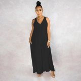 Plus Size Solid Color Sleeveless Loose Jumpsuit BDF-7037