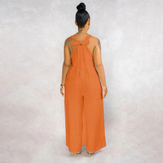 Plus Size Solid Color Sleeveless Loose Jumpsuit BDF-7037