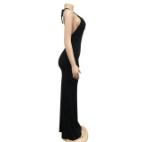 Sexy Backless U Neck Maxi Dress BY-6136