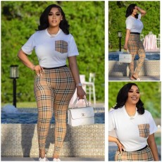 Plaid Print Short Sleeve Two Piece Pants Set GYSF-6099