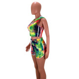 Tie Dye Print Hooded Two Piece Shorts Set SMD-23002