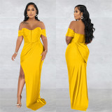 Sexy Wrap Chest Solid Color Maxi Dress BY-6218