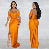 Sexy Wrap Chest Solid Color Maxi Dress BY-6218