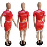 Fashion Print Irregular Two Piece Skirts Set MUKF-030