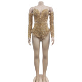 Sexy Wrap Chest Sequin Feather Bodysuit BY-6225