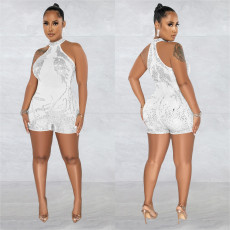 Mesh See Through Hot Drill Romper BY-6265