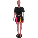 Casual Short Sleeve Tassel Shorts Two Piece Set OMY-11002