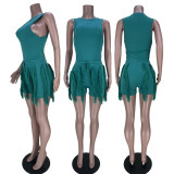 Solid Color Vest Drawstring Shorts Tassel 2 Piece Set MAE-2165