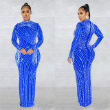 See Through Hot Drill Long Sleeve Dress And Sling Bodysuit Two Piece Set BY-6266