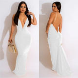 Sexy Deep V Neck Ruched Maxi Dress BY-6292