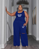 Plus Size Letter Print Sleeveless And Wide Leg Pants Two Piece Set XMF-260