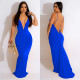 Sexy Deep V Neck Ruched Maxi Dress BY-6292