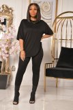 Solid Color Short Sleeve Pants Loose Two Piece Set SHA-86228