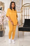 Solid Color Short Sleeve Pants Loose Two Piece Set SHA-86228