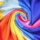 Rainbow Striped Stitching Midi Dress  XHSY-19559